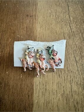 Vintage Antique Painted Metal polo pony horse pins - set of 3
